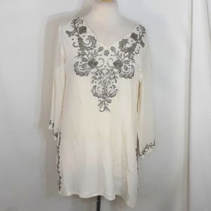 Sabira silk white tunic blouse with silver beaded embroidery size medium